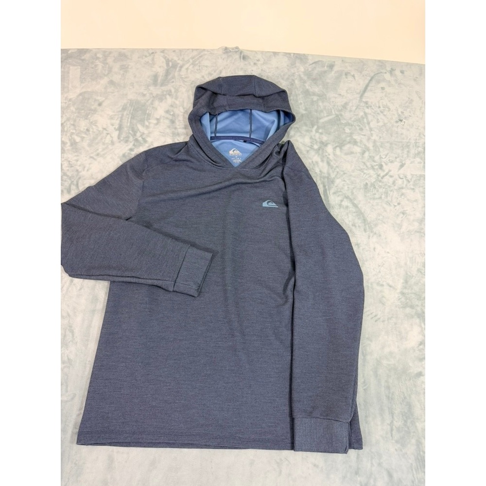 Quiksilver DryFlight Blue Heather Waffle Knit Hoodie Mens Medium Regular Fit